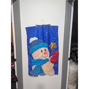 Vtg 1990s Iridescent Snowman Winter Christmas Applique Large Yard Garden Flag